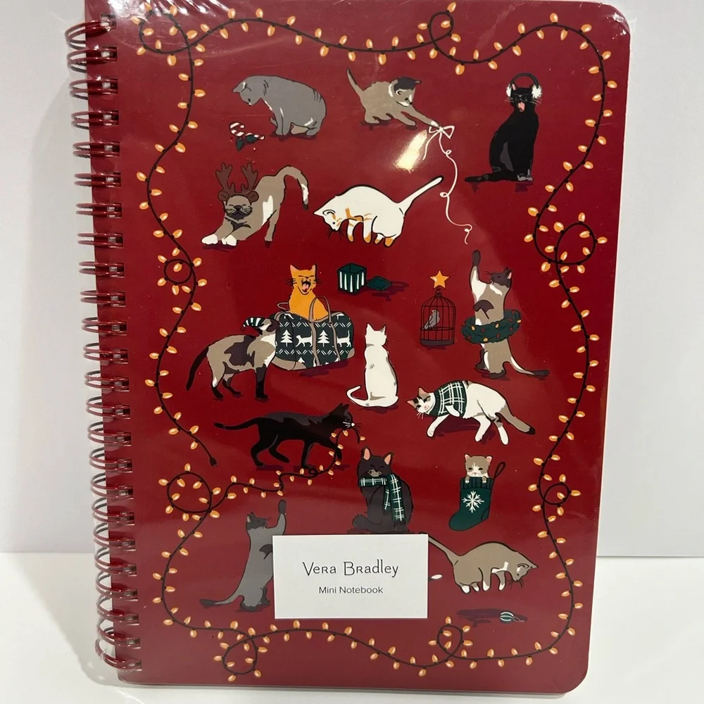 NWT Vera Bradley Red Cat Patterned Notebook “Holiday Cats”